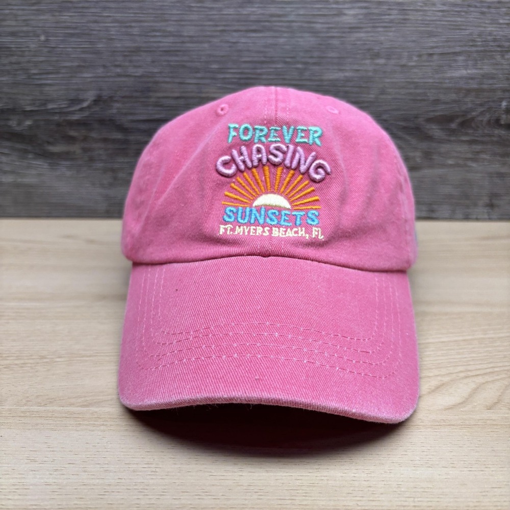 Forever Chasing Sunsets Hat Strap Back Womens Embroidered Ft Myers Beach Florida